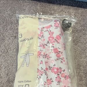 George Pink Floral Baby Sleepsuits
